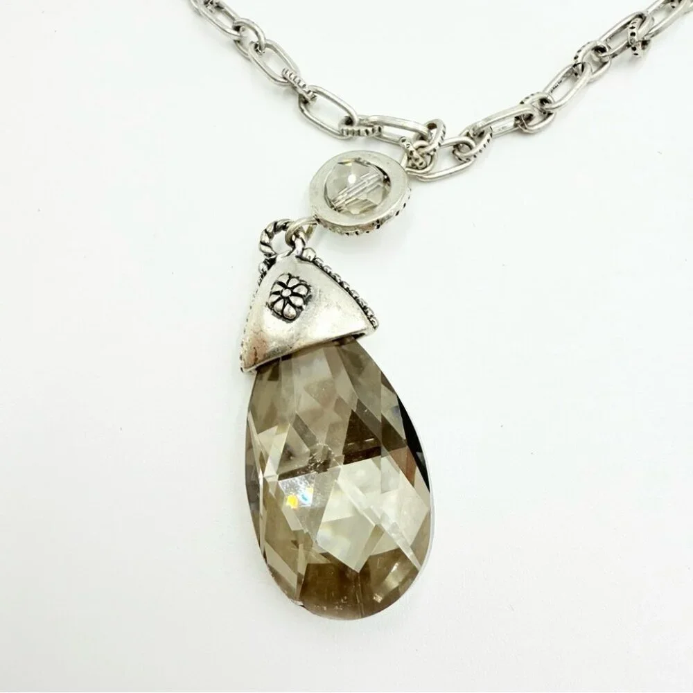 Chico’s Silver Tone Teardrop and Smoky Crystal Rhinestones Necklace